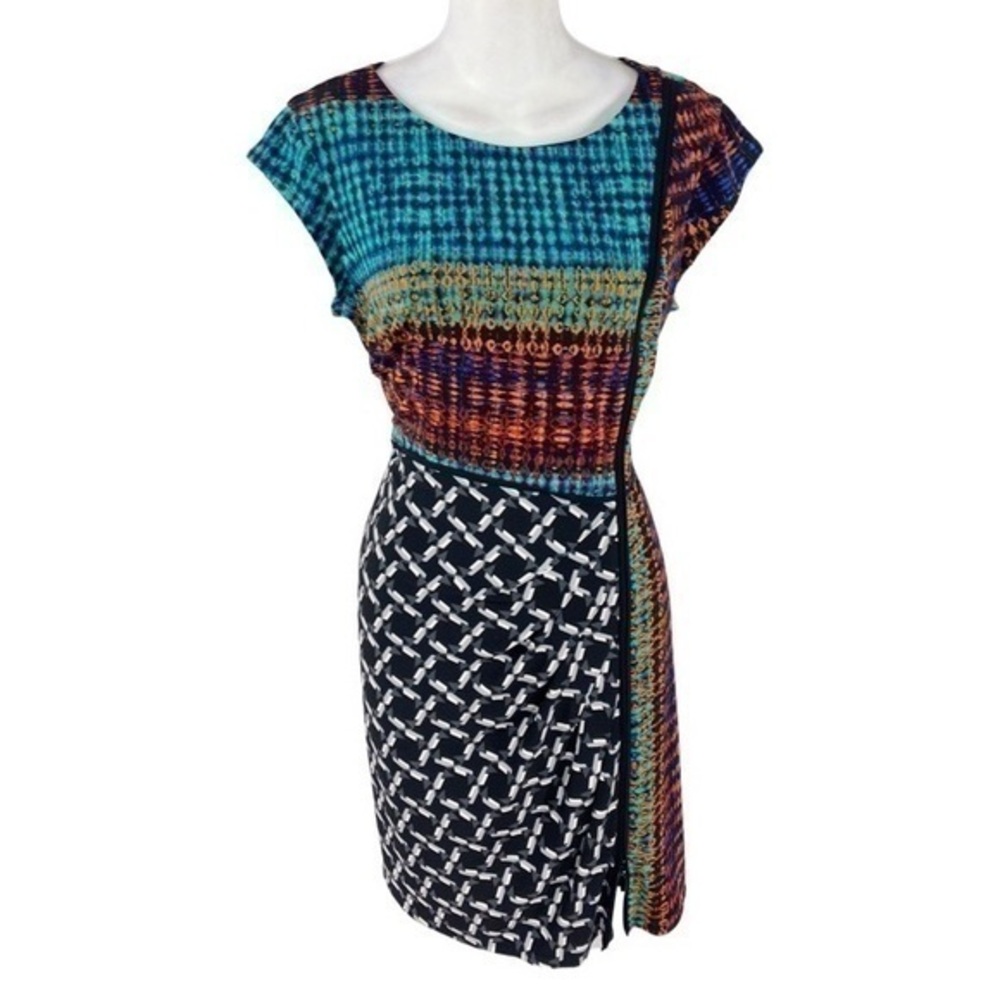 Laundry by Shelli Segal mixed media print zipper detail sheath jersey dress HH23